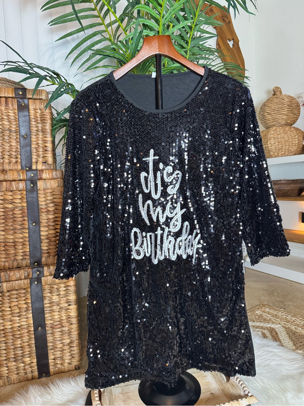 Black Sequin "It's My Birthday" Tunic/mini dress (s)